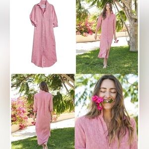 NWT- Frank & Eileen DRESS-RORY-WOVEN LONG RED LINEN M - Retail $295